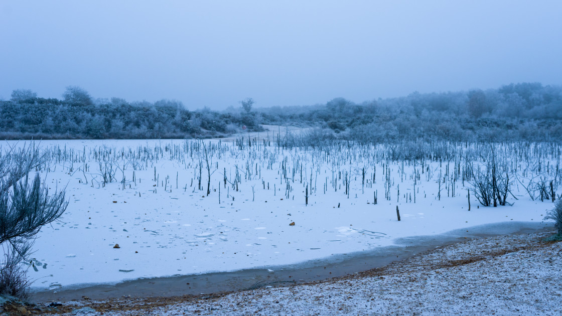 "Winter Twilight at Gravel Pit" stock image