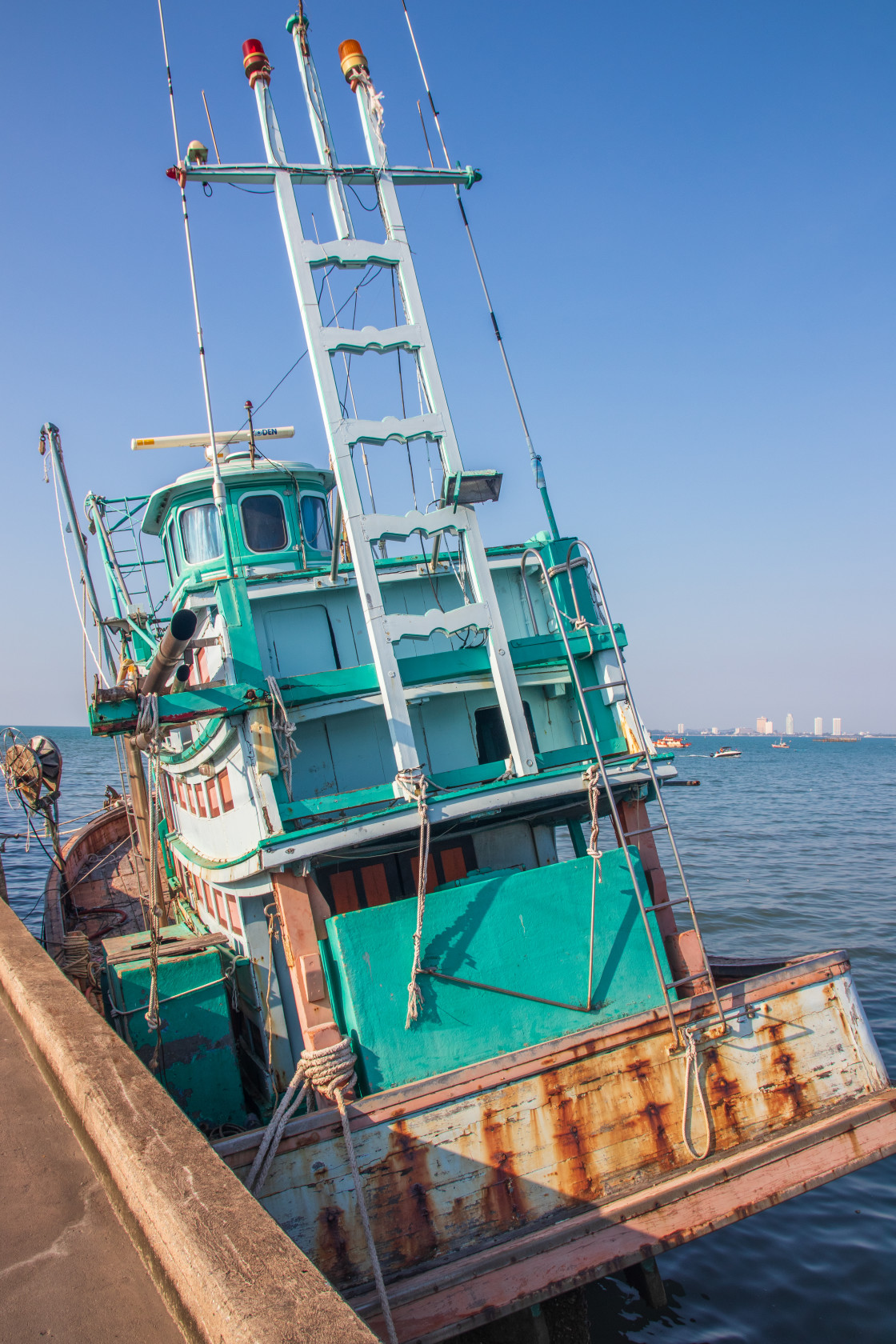 "Fisherman boats in Bang Saray Thailand Asia" stock image