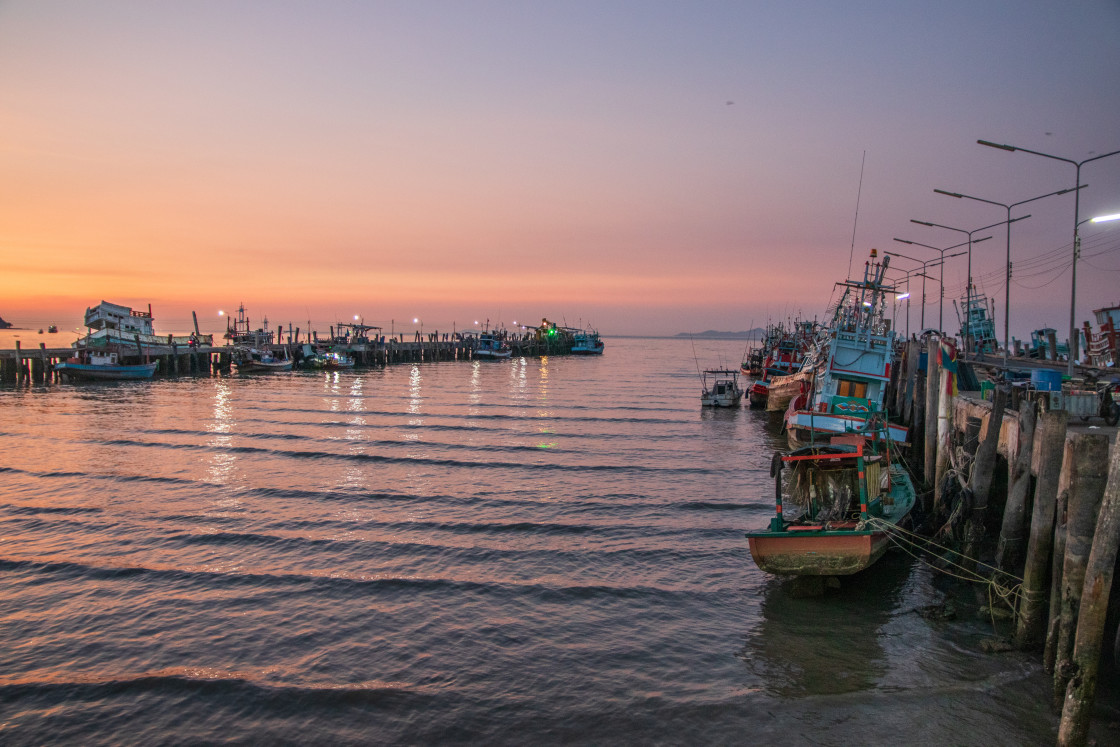 "Fisherman boats in Bang Saray Thailand Asia" stock image