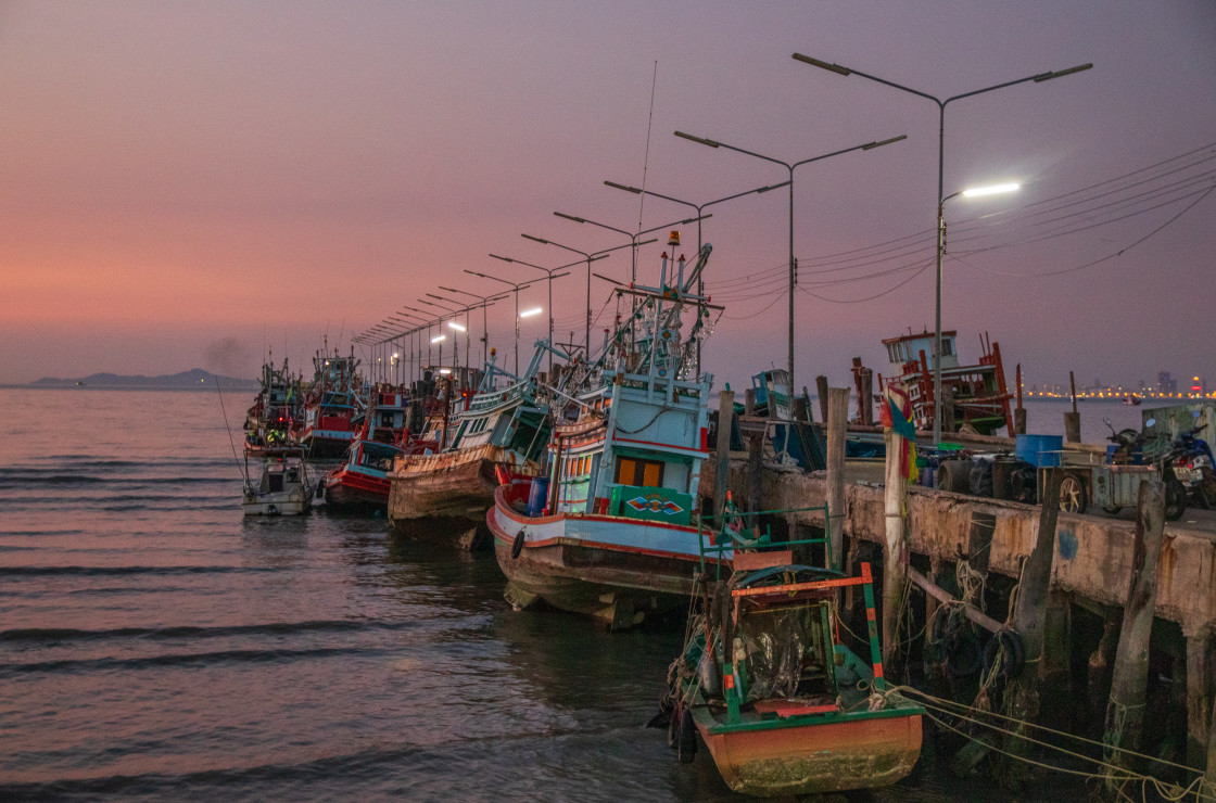 "Fisherman boats in Bang Saray Thailand Asia" stock image