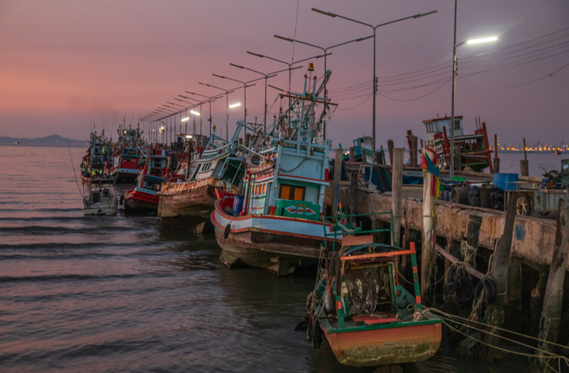 "Fisherman boats in Bang Saray Thailand Asia" stock image