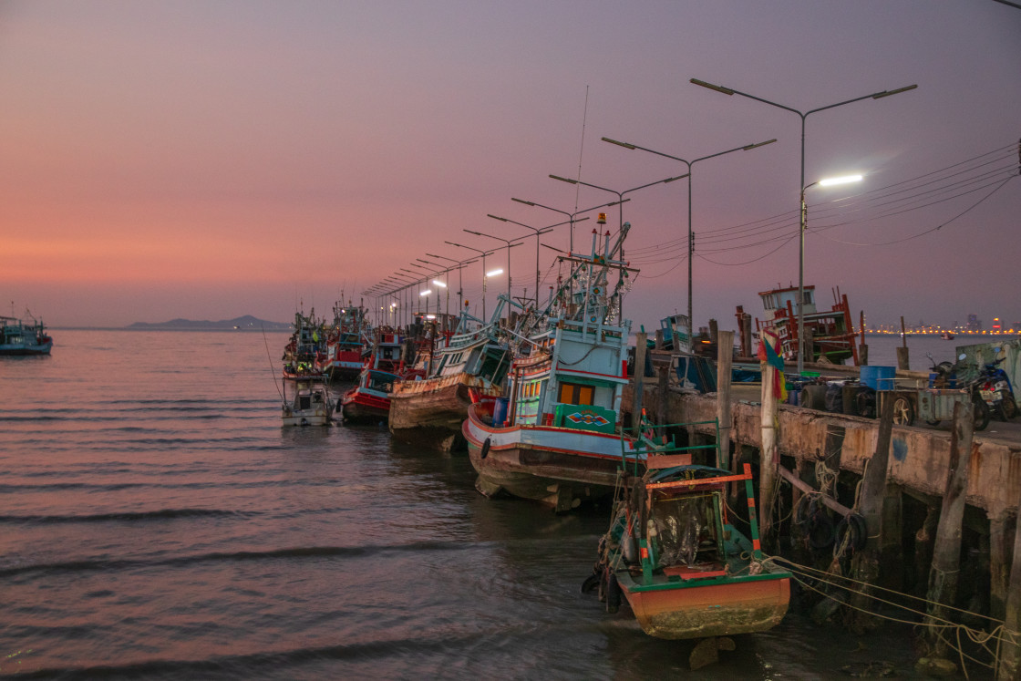 "Fisherman boats in Bang Saray Thailand Asia" stock image