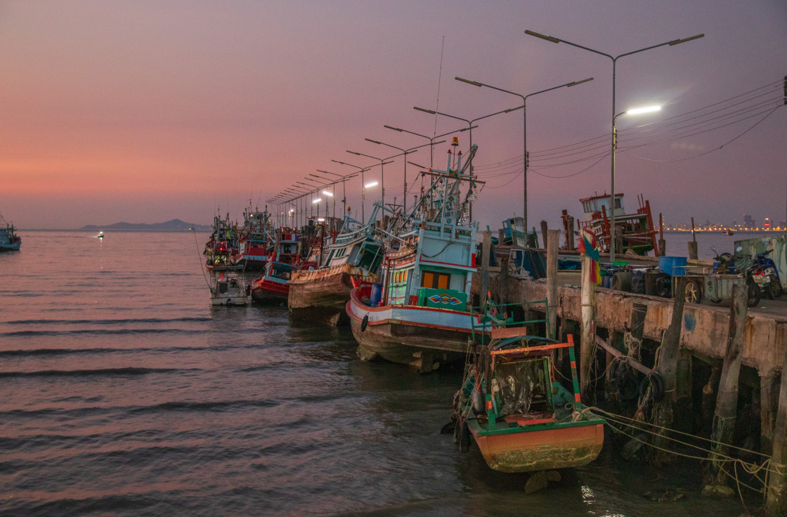 "Fisherman boats in Bang Saray Thailand Asia" stock image