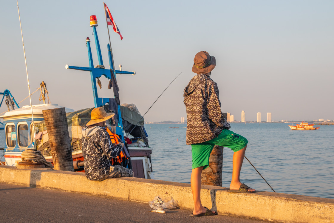 "Fishermen at the Pier of Bang Saray in Thailand Asia" stock image