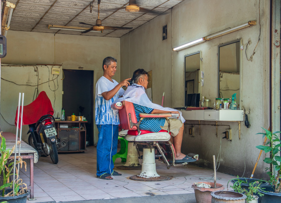 "Thai Haircut by a Salon of Buriram in Thailand Southeast Asia" stock image