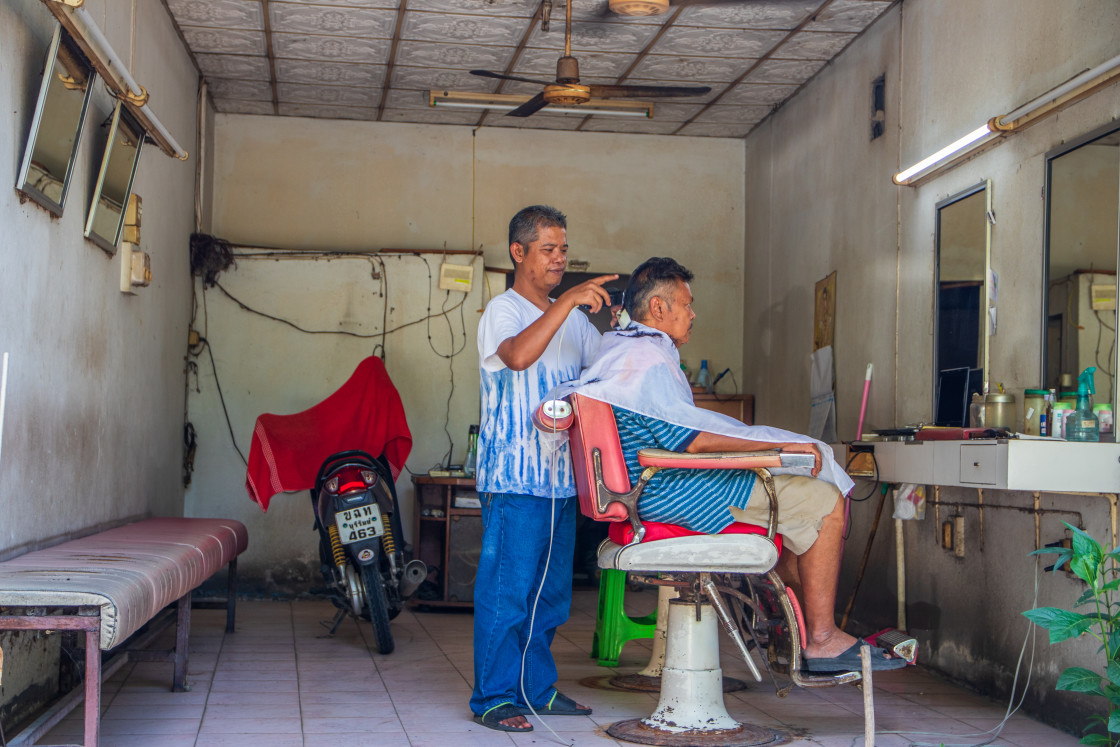 "Thai Haircut by a Salon of Buriram in Thailand Southeast Asia" stock image