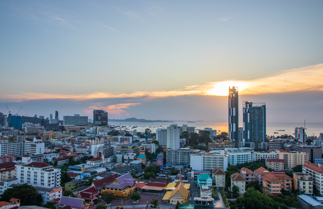 "The Cityscape and the Buildings of Pattaya District Chonburi in Thailand Asia" stock image