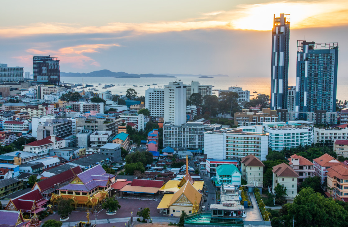 "The Cityscape and the Buildings of Pattaya District Chonburi in Thailand Asia" stock image