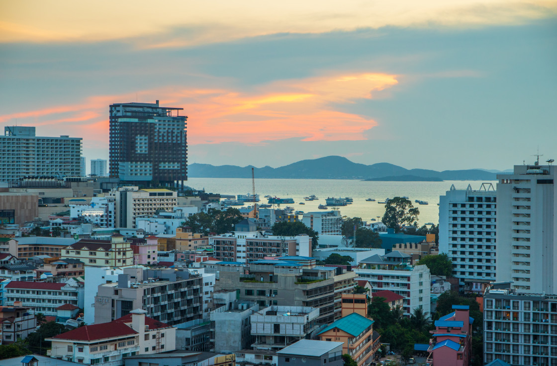 "The Cityscape and the Buildings of Pattaya District Chonburi in Thailand Asia" stock image