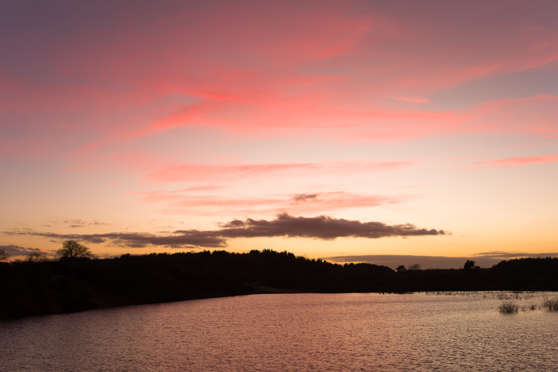 "Pink Sky Over lake at Dusk" stock image