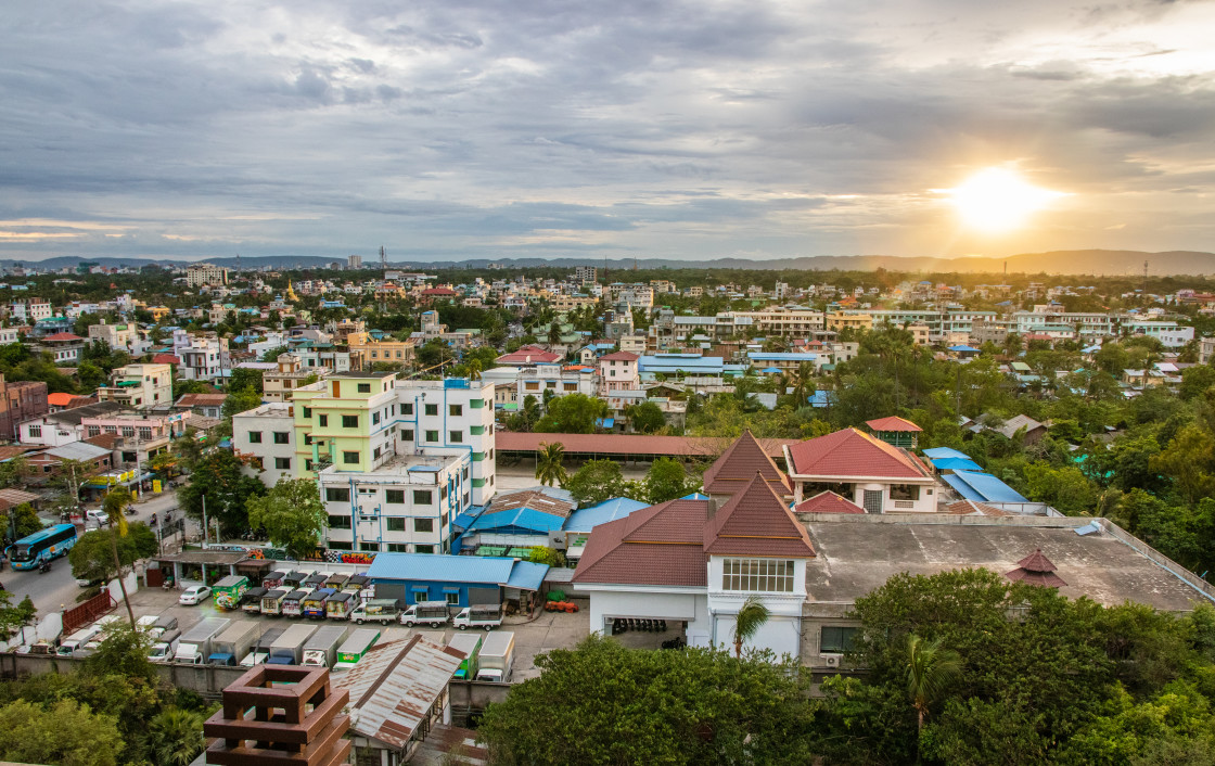 "The Cityscape and the Landscape of Mandalay in Myanmar formerly Burma Asia" stock image