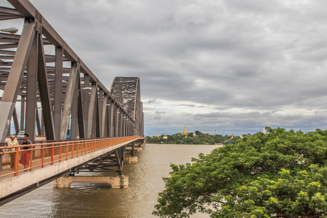 "The bridge over the Irrawaddy River and the route to Sagaing from Mandalay in Myanmar before Burma Asia" stock image