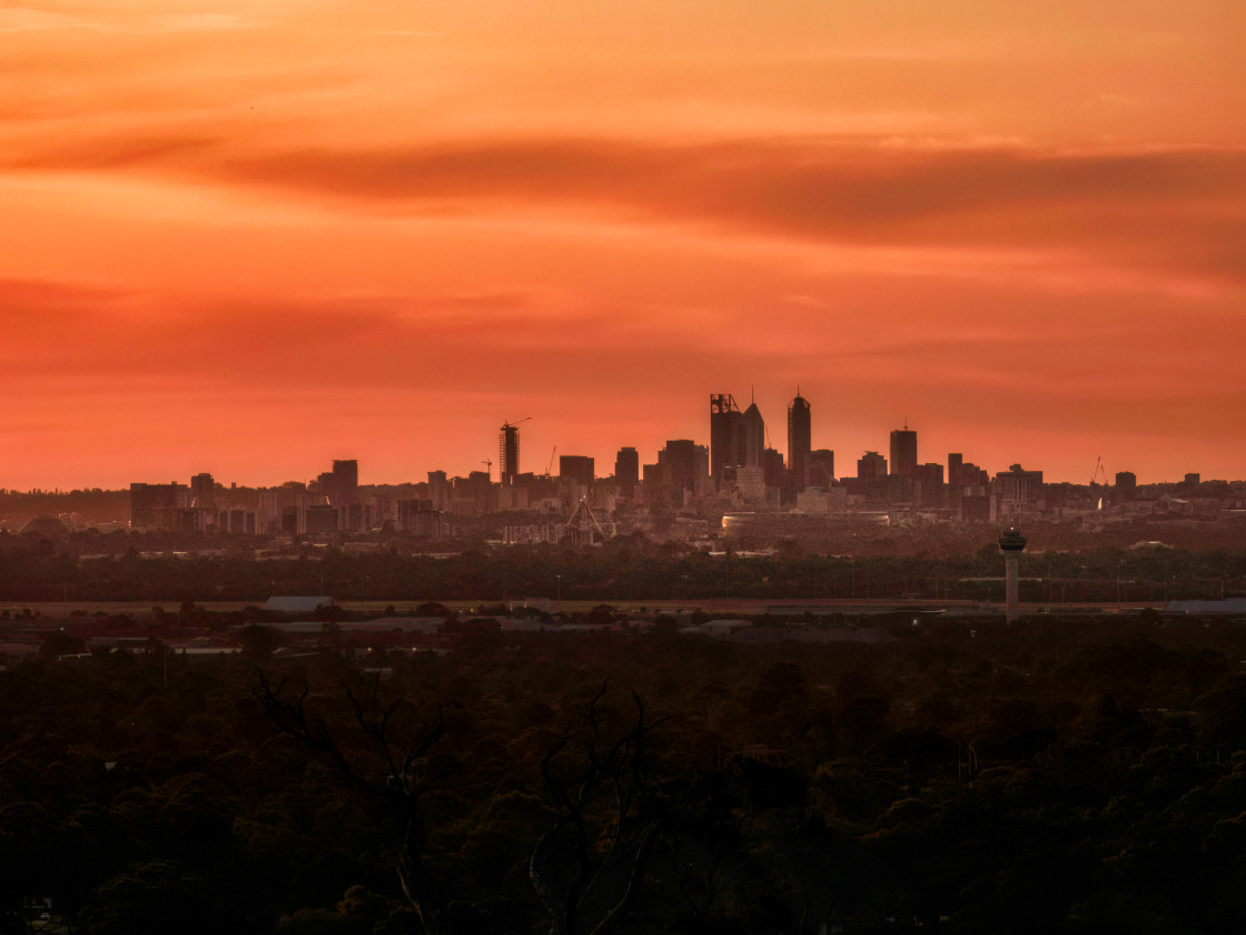 "Sunset Hills Vew of Perth City" stock image