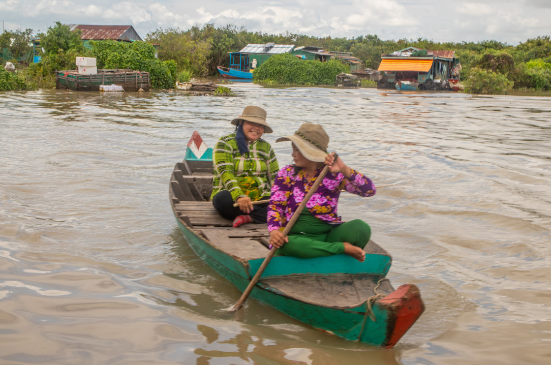 "fishing boat at the tonle sap lake in Siem Reap Province Cambodia" stock image