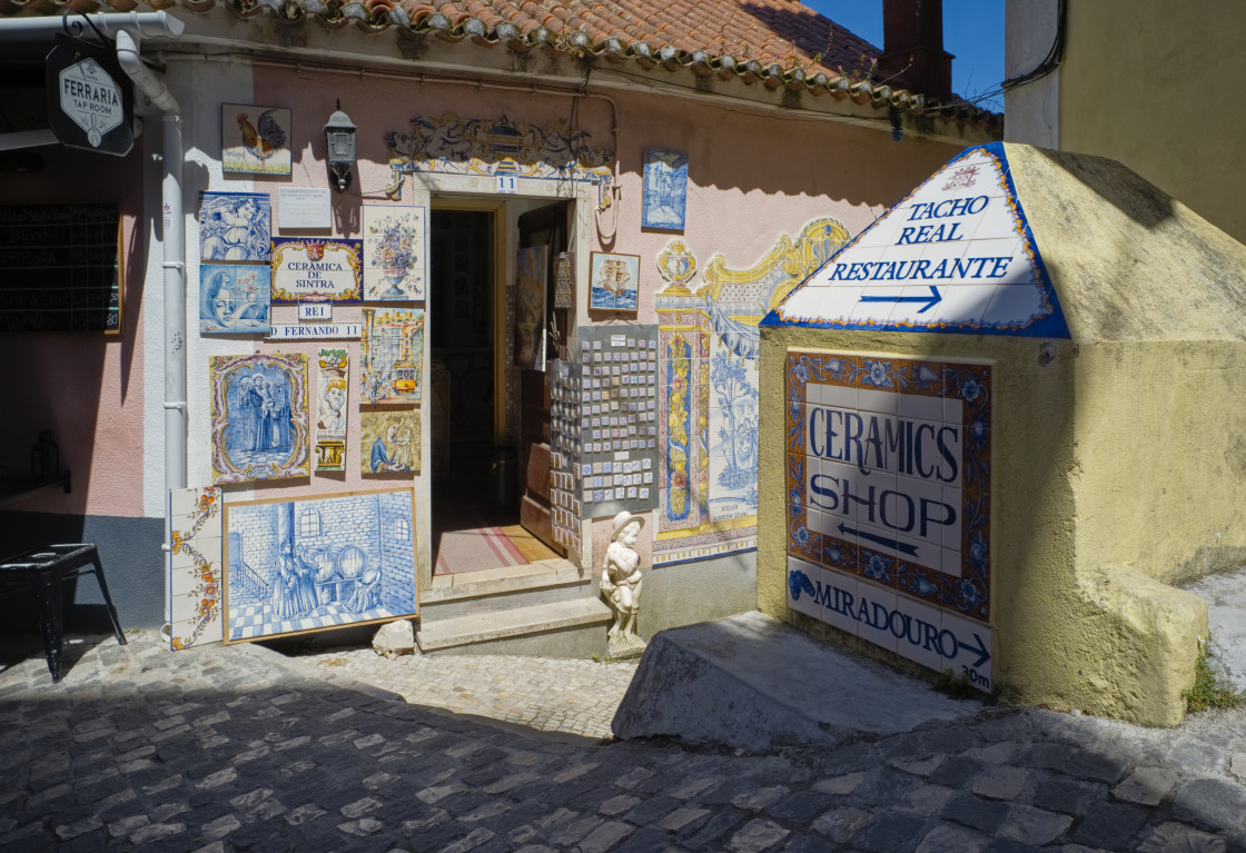 "A ceramic shops sells decorative tiles in Sintra" stock image