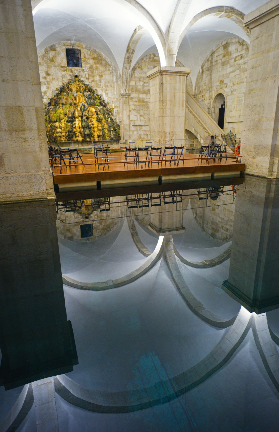 "Māe d'Agua reservoir in Amoreiras with reflections into the deep water" stock image