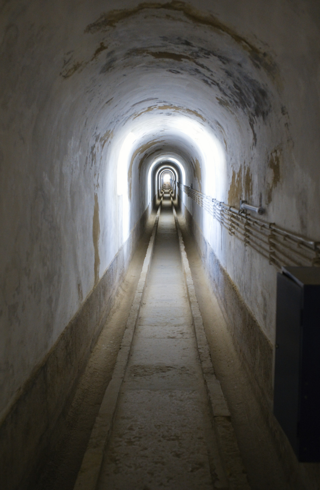 "Looking along the inside of the aqueduct at the museum of water in Amoreiras" stock image