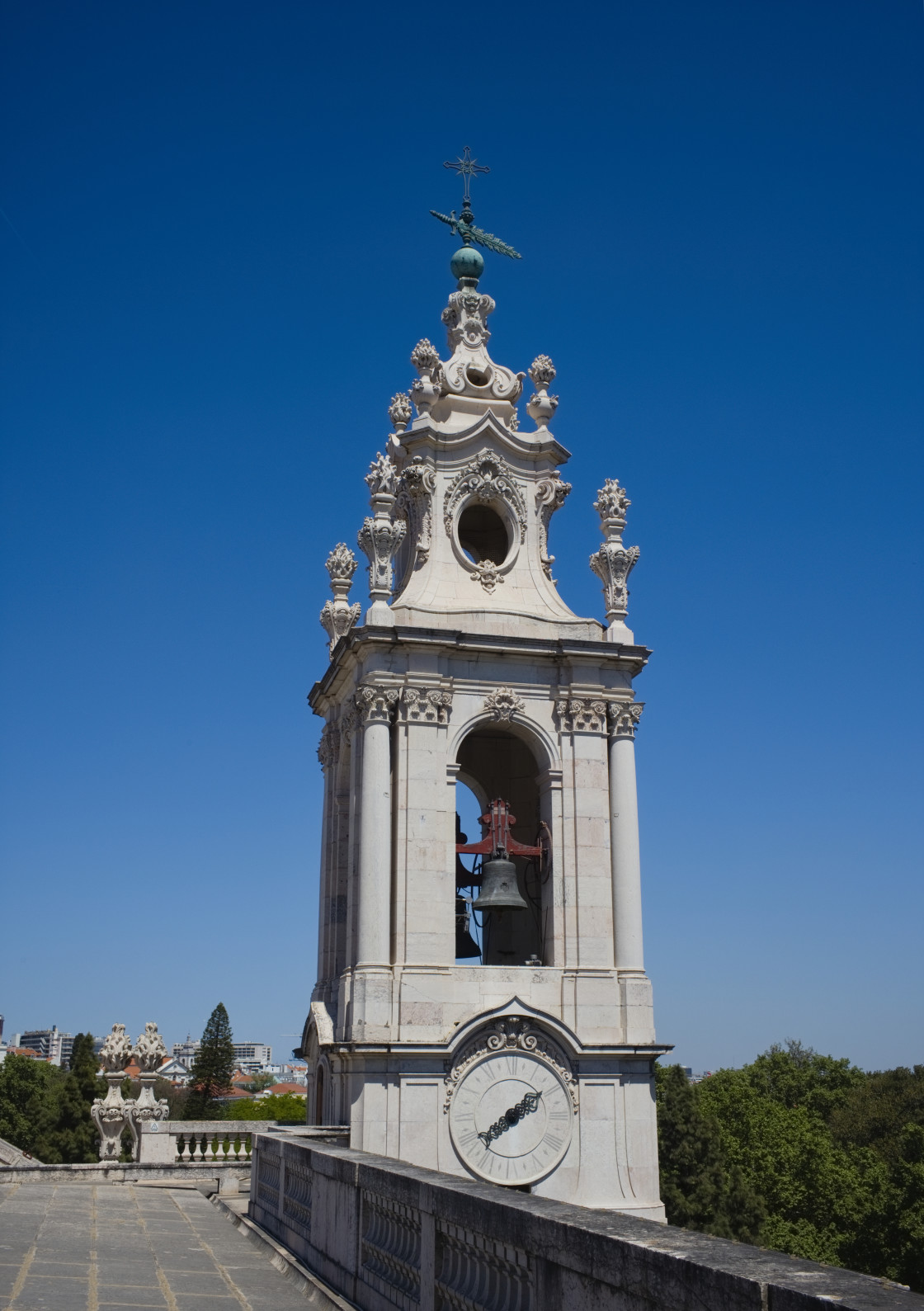 "One of the two bell towers of the Basílica da Estrela" stock image