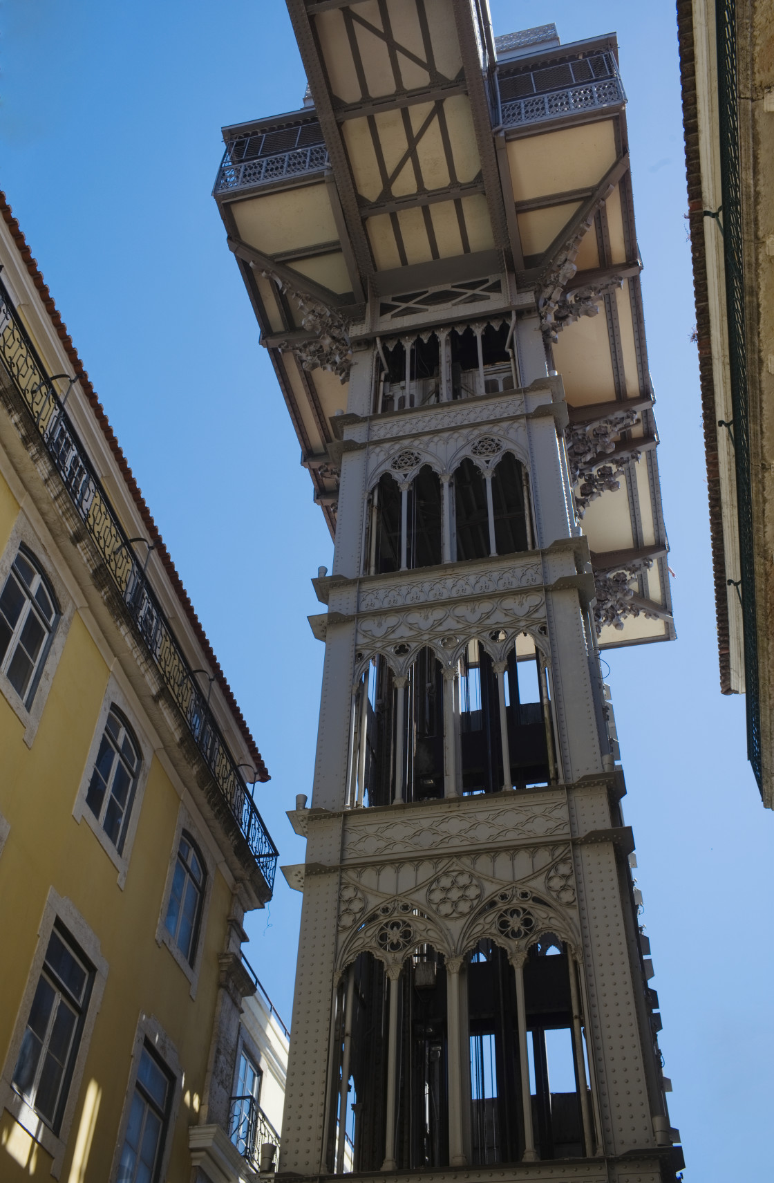 "Looking up at the cast iron Santa Justa Elevator" stock image