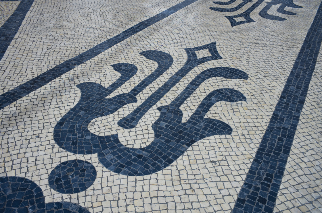 "The streets of Lisbon are paved with limestone and basalt blocks" stock image