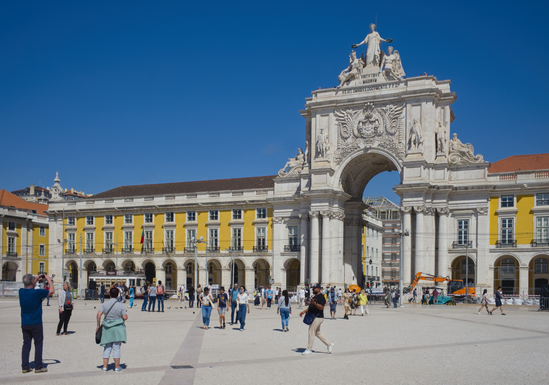 "Rua Augusta Arch in Praca do Comercio in the centre of Lisbon" stock image