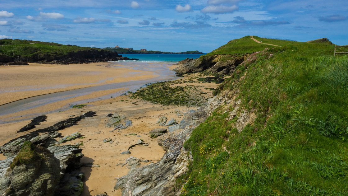 "Distant Sea at Porth" stock image