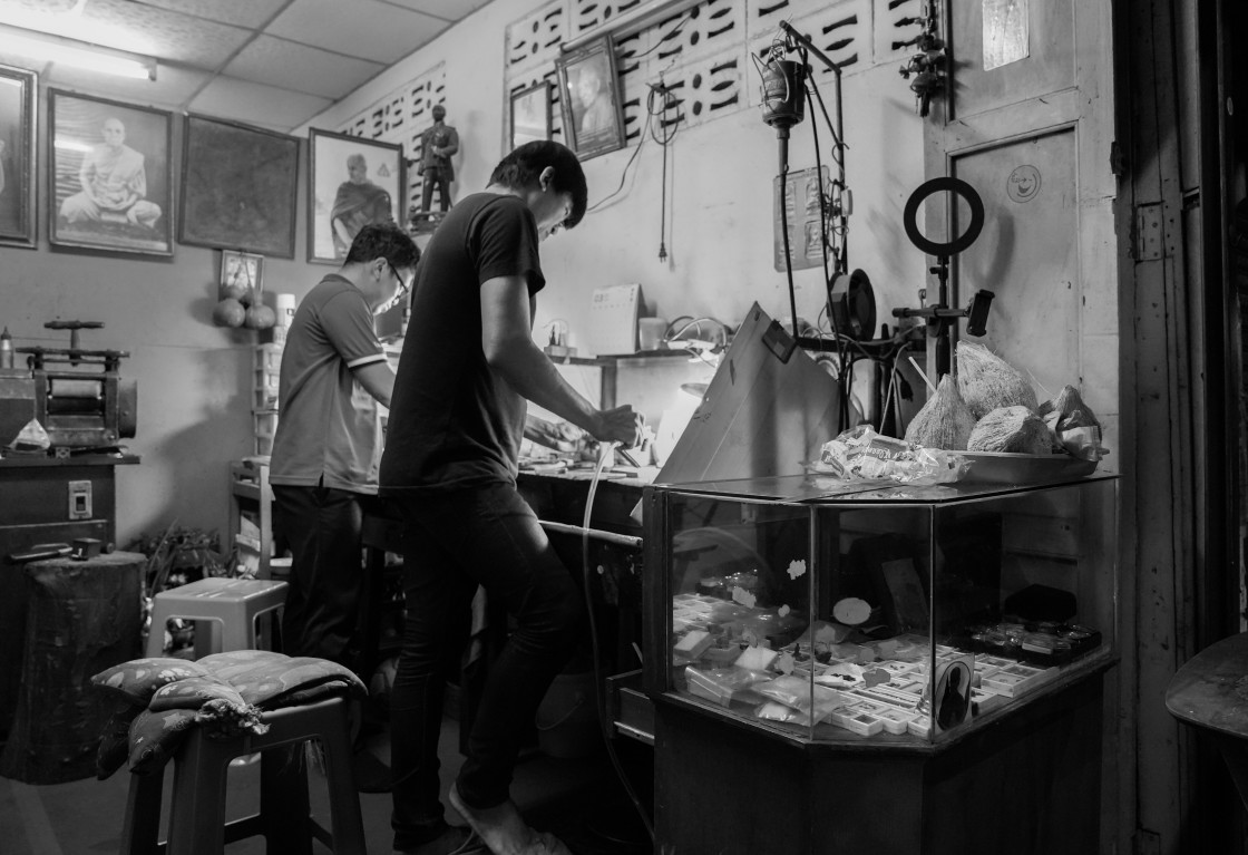 "Moments of street life with buildings and people in a street in the northern part of Pattaya district Chonburi in Thailand Asia" stock image