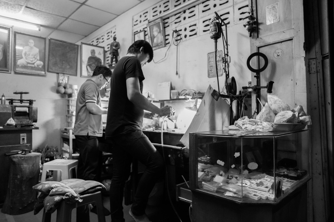 "Moments of street life with buildings and people in a street in the northern part of Pattaya district Chonburi in Thailand Asia" stock image