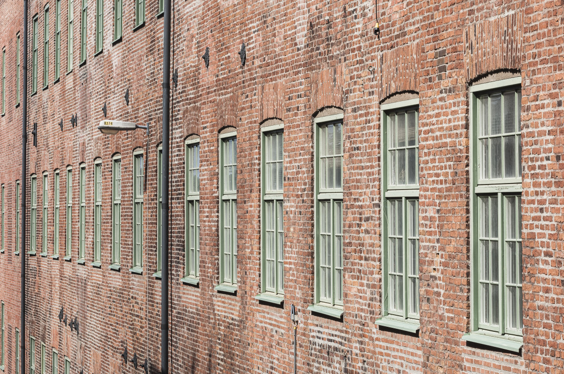 "Brick wall facade building, Sweden" stock image