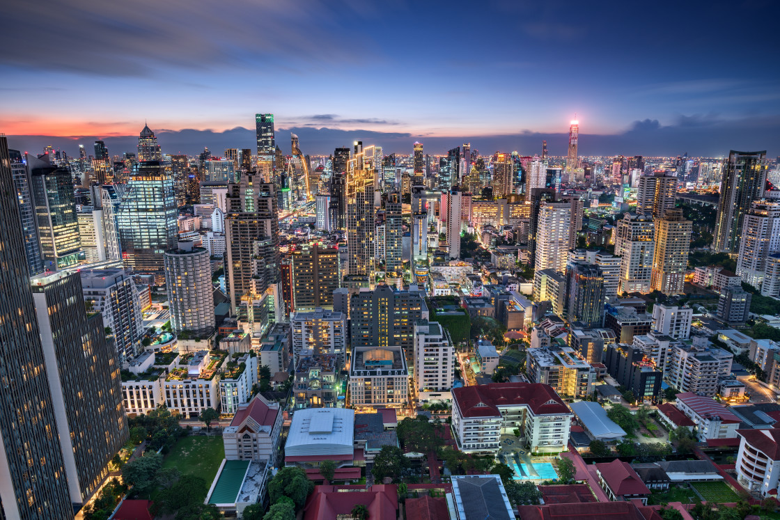 "Bangkok skyline taken at dusk, Bangkok, Thailand" stock image