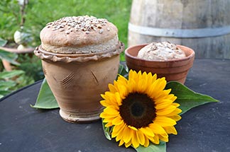 Brot im Blumentop mit Sonnenblume