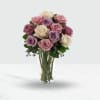 Media 1 - 12 Pink and Purple Roses in a Vase