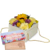Media 1 - Blumenbox «Arles» (15 cm) mit Munz Schoggi-Tafel «Happy Birthday»