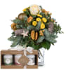 Media 1 - Blumenstrauss «Goldene Winterfreude» mit Gottlieber Tee Geschenk-Set und «Good Luck»-Anhänger»