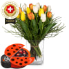 Media 1 - Flower bouquet «Swiss Tulips» with Munz chocolate ladybird
