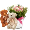 Media 1 - Composizione floreale «Prato primaverile» con coppia di orsetti in peluche