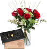 Media 1 - 9 roses rouges avec verdure et Munz tablette de chocolat «Heart»