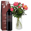 Media 1 - 7 pivoines rouge corail avec verdure et Ripasso Albino Armani DOC (75 cl)