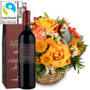 Media 1 - Flower arrangement «Pura Vida» with Fairtrade Max Havelaar Roses and Ripasso Albino Armani DOC (75 cl)