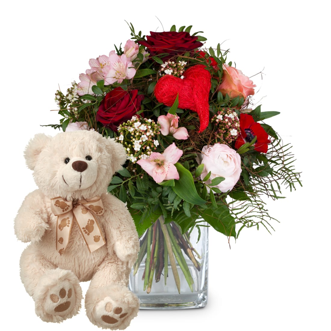 Ours en peluche rose - 25 cm - Spécial Saint Valentin - amour - Nounours  rose - Ours