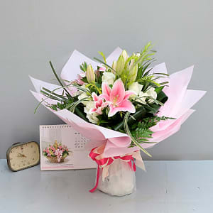 Media 1 - Pink white and green mixed bouquet