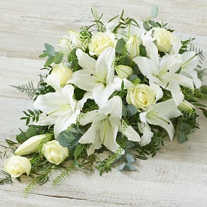 Media 1 - Large White Rose and Lily Spray.