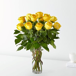 Media 1 - 12 Long Stem Yellow Rose Bouquet