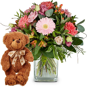 Media 1 - Strauß Herzlichen Glückwunsch mit Teddybär (braun)