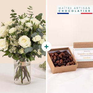 White and green bouquet with chocolates  - Vert coton