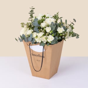White and green bouquet with decorative bag - Vert coton