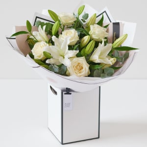 Media 1 - White Rose and Lily Bouquet