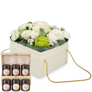 Blumenbox «Dublin» (15 cm) mit Honig Geschenk-Set von Bee-Family