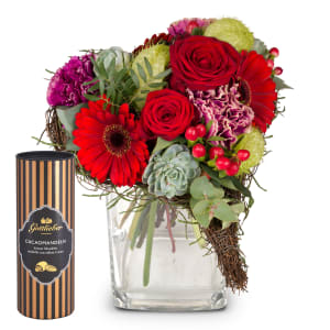 Blumenstrauss «Nur für dich» mit Gottlieber Cacaomandeln