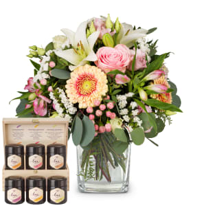 Blumenstrauss «Lilien-Prinzessin» mit Honig Geschenk-Set von Bee-Family